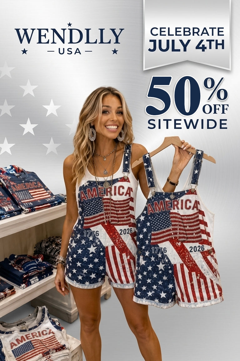 Women's Independence Day Sequin Flag Denim Overalls Shorts