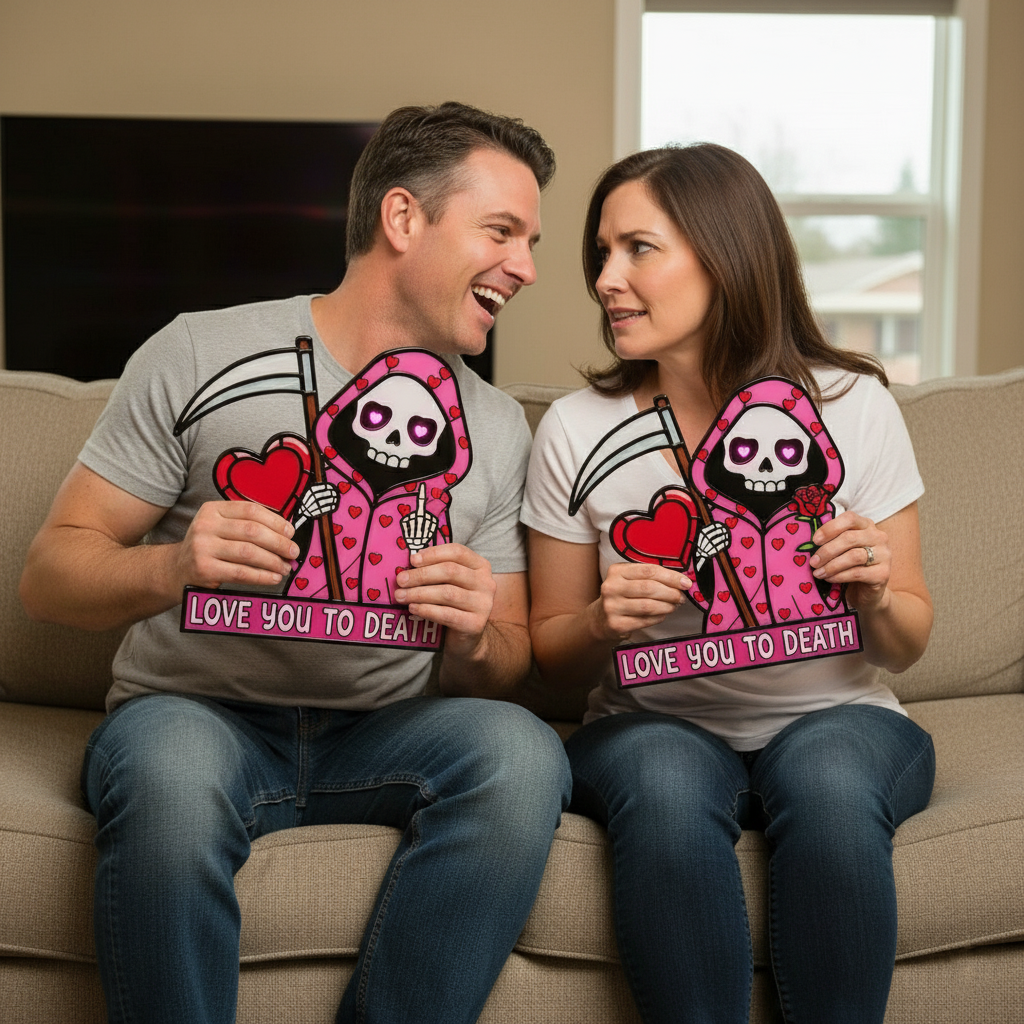 šLove You To Death Grim Reaper Window Corner Suncatcher | Pastel Goth Valentine's Decor