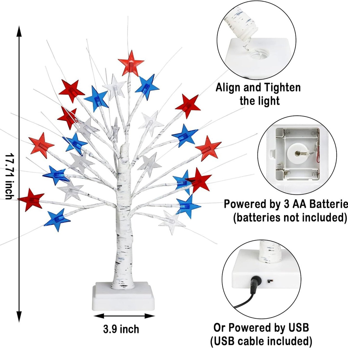 Patriotic LED Star Tree Light | Red White Blue 4th of July Decor