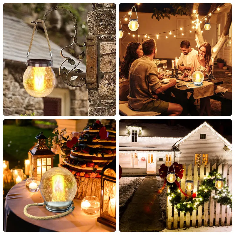 ๐ 2 Pack Solar Crackle Glass Lantern Lights โ Magical Glow for Your Garden โจ