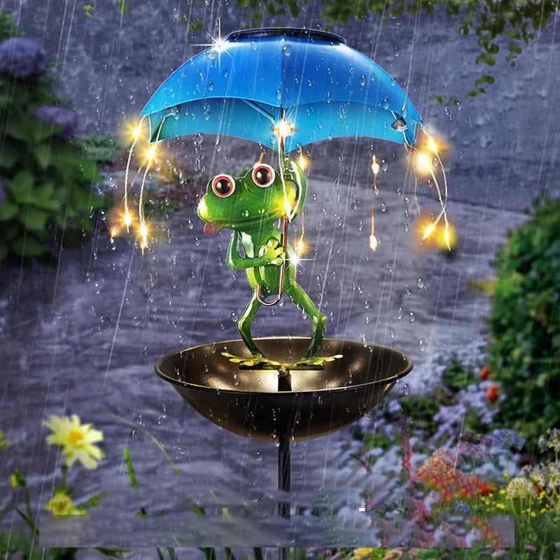 Solar-Powered Frog Umbrella Bird Feeder