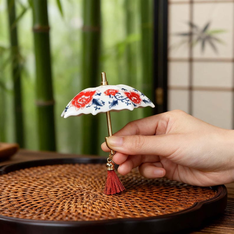 🔥Hot Deal Now Elegant Umbrella Shaped Porcelain Tea Strainer, Decorative Tea Filter for Loose Leaf Tea