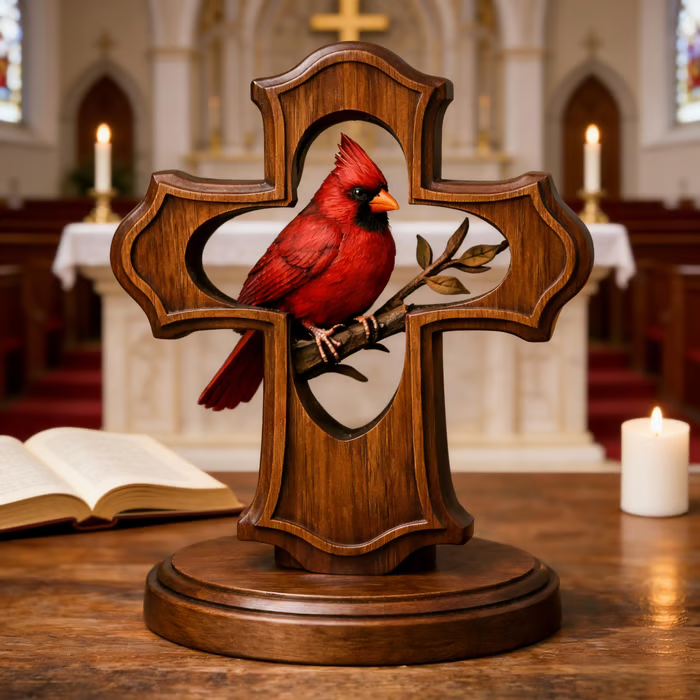🐦✝️ Handcrafted Cardinal Cross Ornament