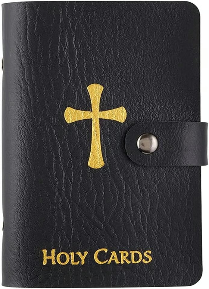 ✝️ Catholic Faux Leather Holy Card Holder – Pocket Prayer Card Organizer with Snap Closure