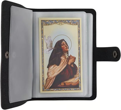 ✝️ Catholic Faux Leather Holy Card Holder – Pocket Prayer Card Organizer with Snap Closure