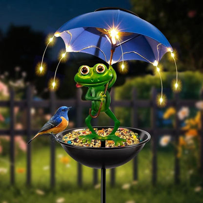 Solar-Powered Frog Umbrella Bird Feeder