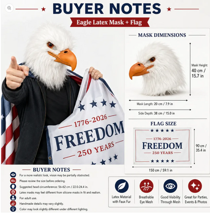 Patriotic Eagle Latex Mask for Fourth of July Halloween and Party Cosplay