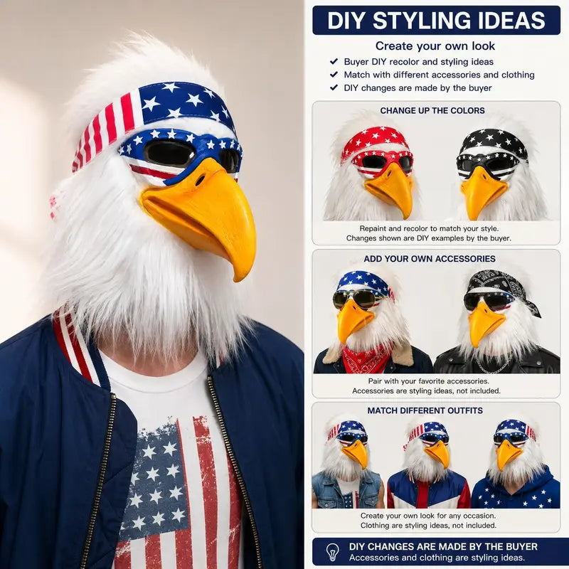 Patriotic Eagle Latex Mask for Fourth of July Halloween and Party Cosplay