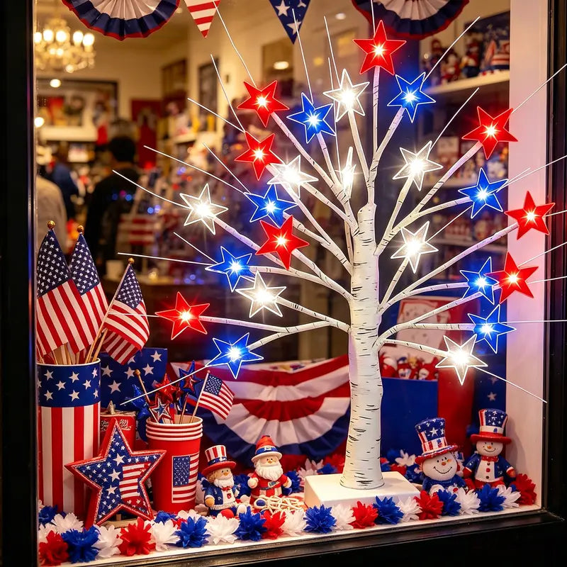 Patriotic LED Star Tree Light | Red White Blue 4th of July Decor