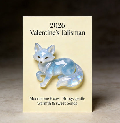 🌙🦊 2026 Valentine’s Talisman · Moonstone-Style Fox Keepsake — Symbol of Gentle Warmth & Sweet Bonds💎