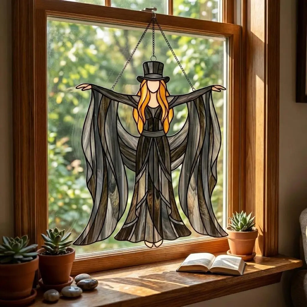 🔥Hot Sale🥇Gothic Witch Stained Glass Suncatcher - Handmade Dark Art Decor