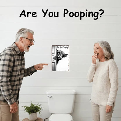 🔥Vintage Highland Cow Sign – Funny"Are You Pooping?" Wall Decor😂