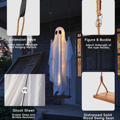 🔥👻Hanging Swing Ghost Halloween Decor with String Lights