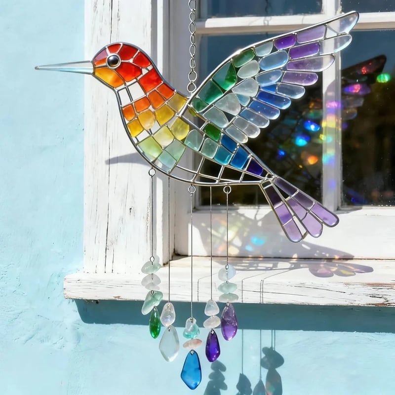 🌲Christmas Gift 50% Off--🌬️Sea Glass Rainbow Bird Wind Chime🌈