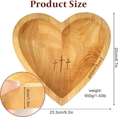 Handmade Retro Wooden Heart Prayer Bowl with 24 Prayer Cards | Cross & Letter Engraving | Christian Decor, Mother’s Day