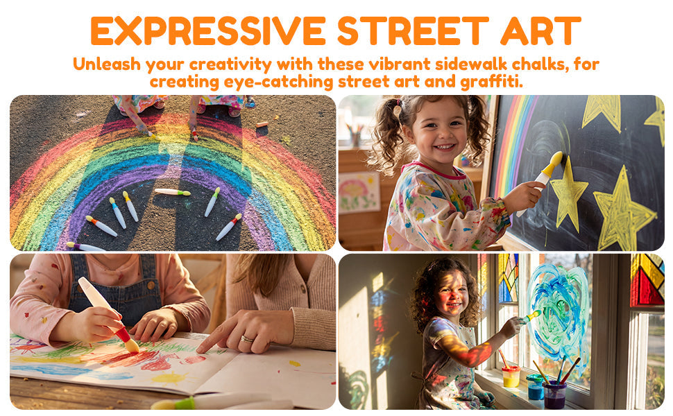 🎨 6Pcs Washable Sidewalk Chalk Paint Brush Set for Kids🌟