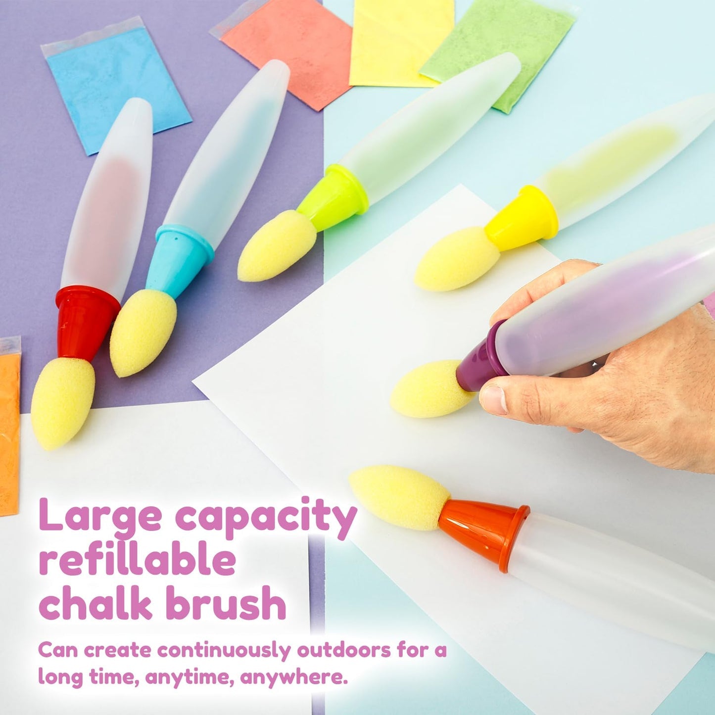 🎨 6Pcs Washable Sidewalk Chalk Paint Brush Set for Kids🌟