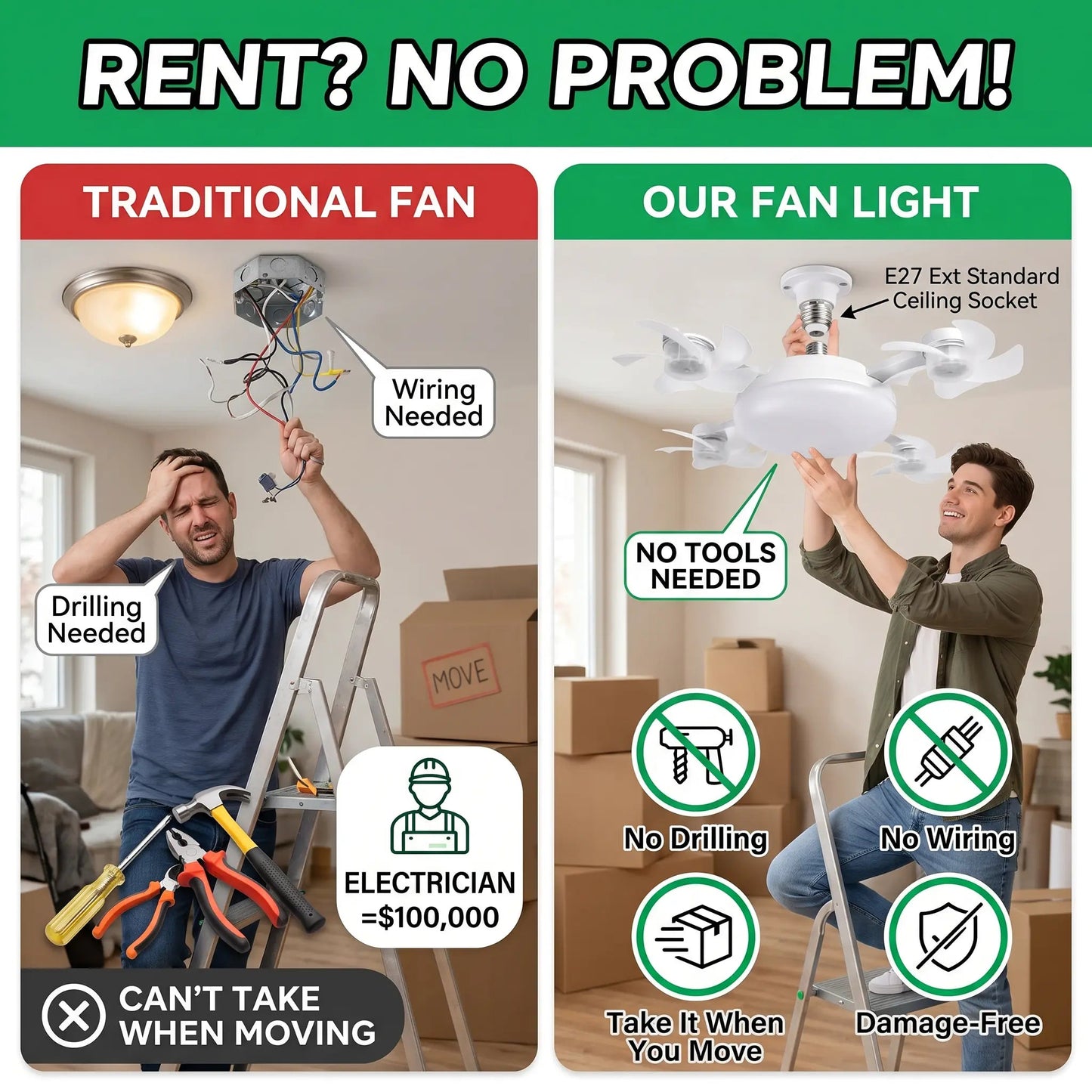 💡2-in-1 Drone Fan Light-Silent LED Ceiling Fan with Remote