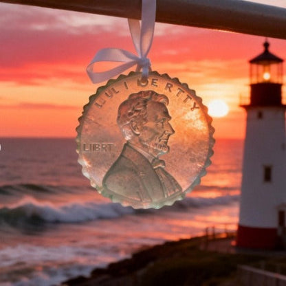 One-cent commemorative coin transparent sea glass pendant