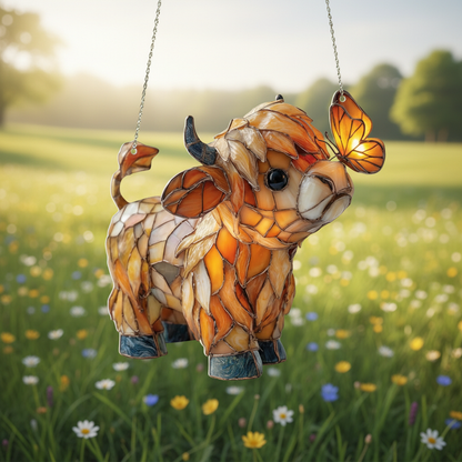 🔥Highland Cow Butterfly Suncatcher | Stained Glass Style Window Hanging