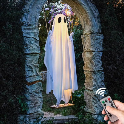 🔥👻Hanging Swing Ghost Halloween Decor with String Lights