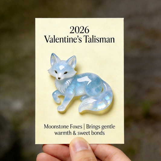 🌙🦊 2026 Valentine’s Talisman · Moonstone-Style Fox Keepsake — Symbol of Gentle Warmth & Sweet Bonds💎