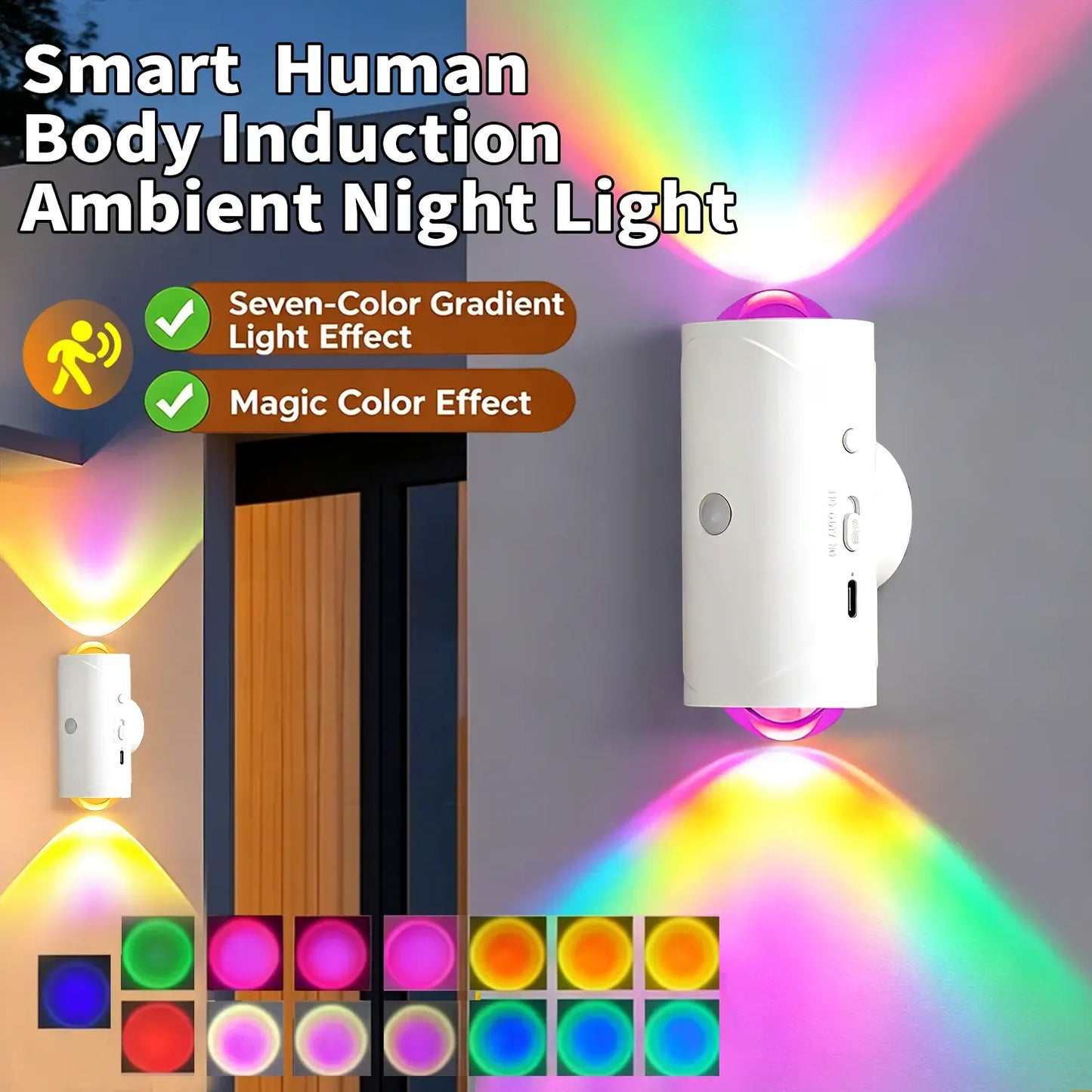 🔥Smart Rechargeable LED Night Light with Motion Sensor – RGB Gradient Ambient Lighting