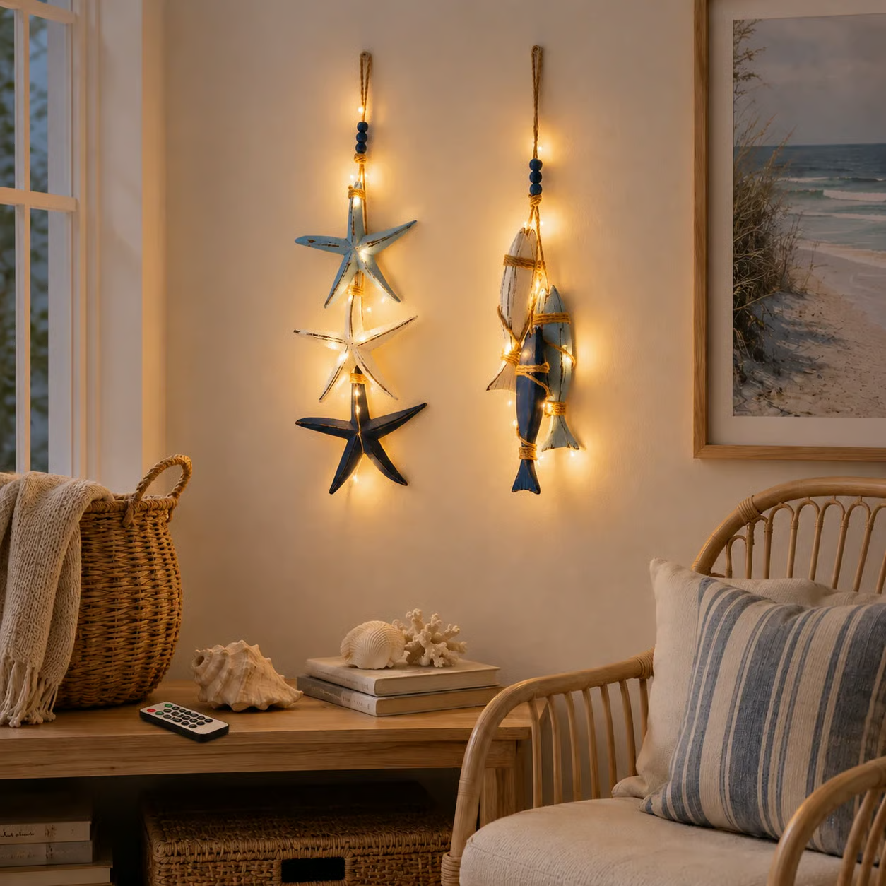 ⭐2026 HOT SALE🐟🌊Lighted Coastal Wooden Starfish & Fish Hanging Decor
