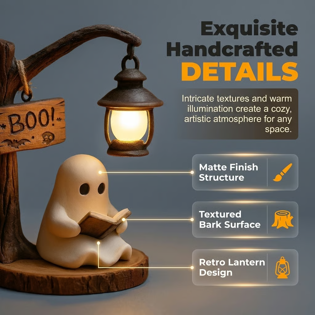 🔥Last Day 50% OFF 👻Reading Ghost LED Tree Light – Cosy Halloween Desk Decor 💡
