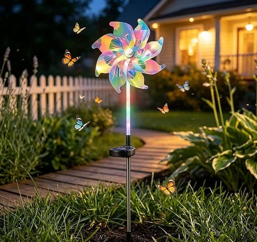 ☀️Solar Windmill Garden Lights, Colorful LED Outdoor Pinwheel Stake Decor