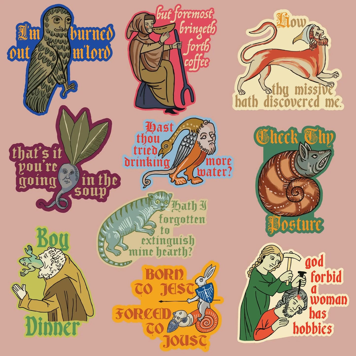 Pack of 10 Funny Ye Ole Medieval Knight Stickers - Unique Gifts