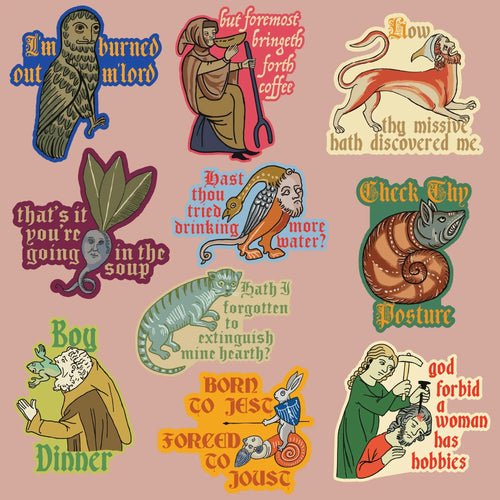 Pack of 10 Funny Ye Ole Medieval Knight Stickers - Unique Gifts
