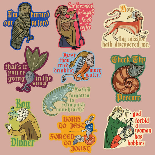 Pack of 10 Funny Ye Ole Medieval Knight Stickers - Unique Gifts