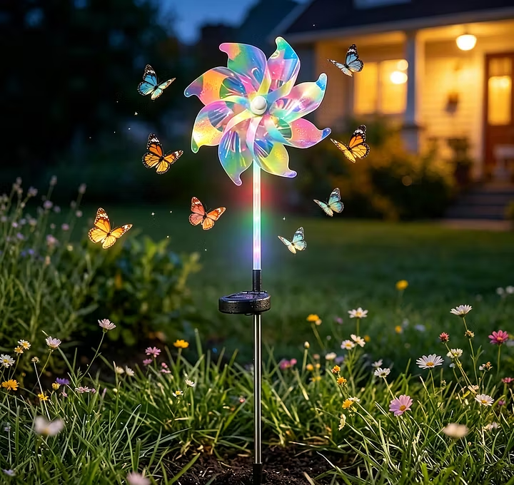 ☀️Solar Windmill Garden Lights, Colorful LED Outdoor Pinwheel Stake Decor
