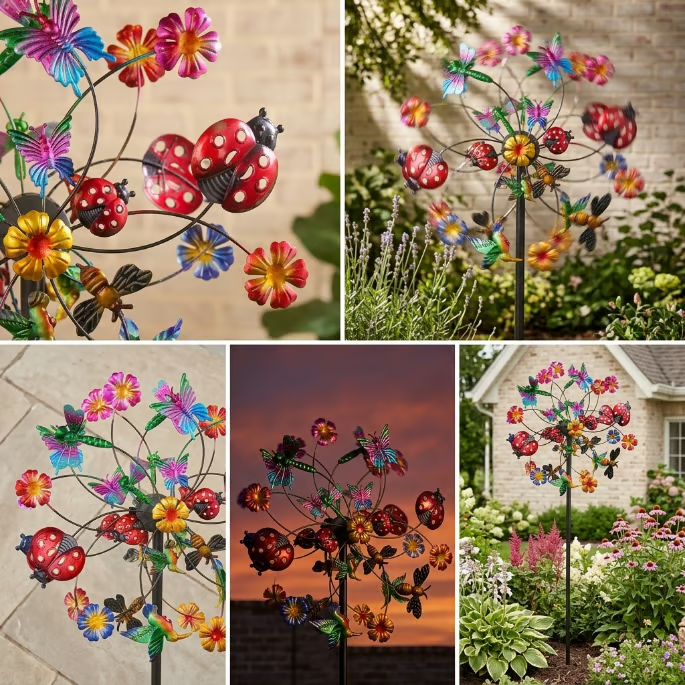 🌞🌀Outdoors Solar Wind Spinners with Decorative Flowers🌸