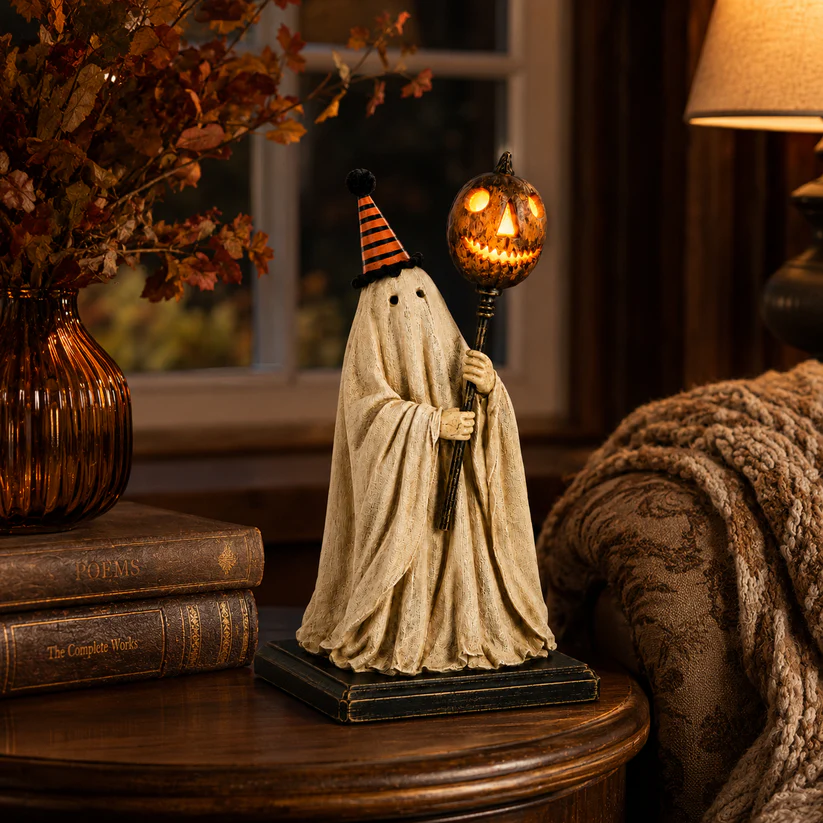 🎃Lighted Vintage Ghost Figurine with Glowing Pumpkin Staff