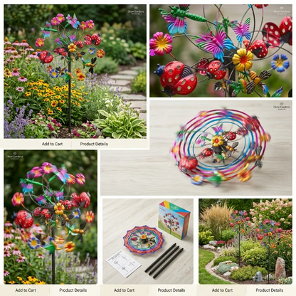 🌞🌀Outdoors Solar Wind Spinners with Decorative Flowers🌸