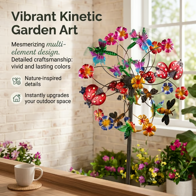 🌞🌀Outdoors Solar Wind Spinners with Decorative Flowers🌸