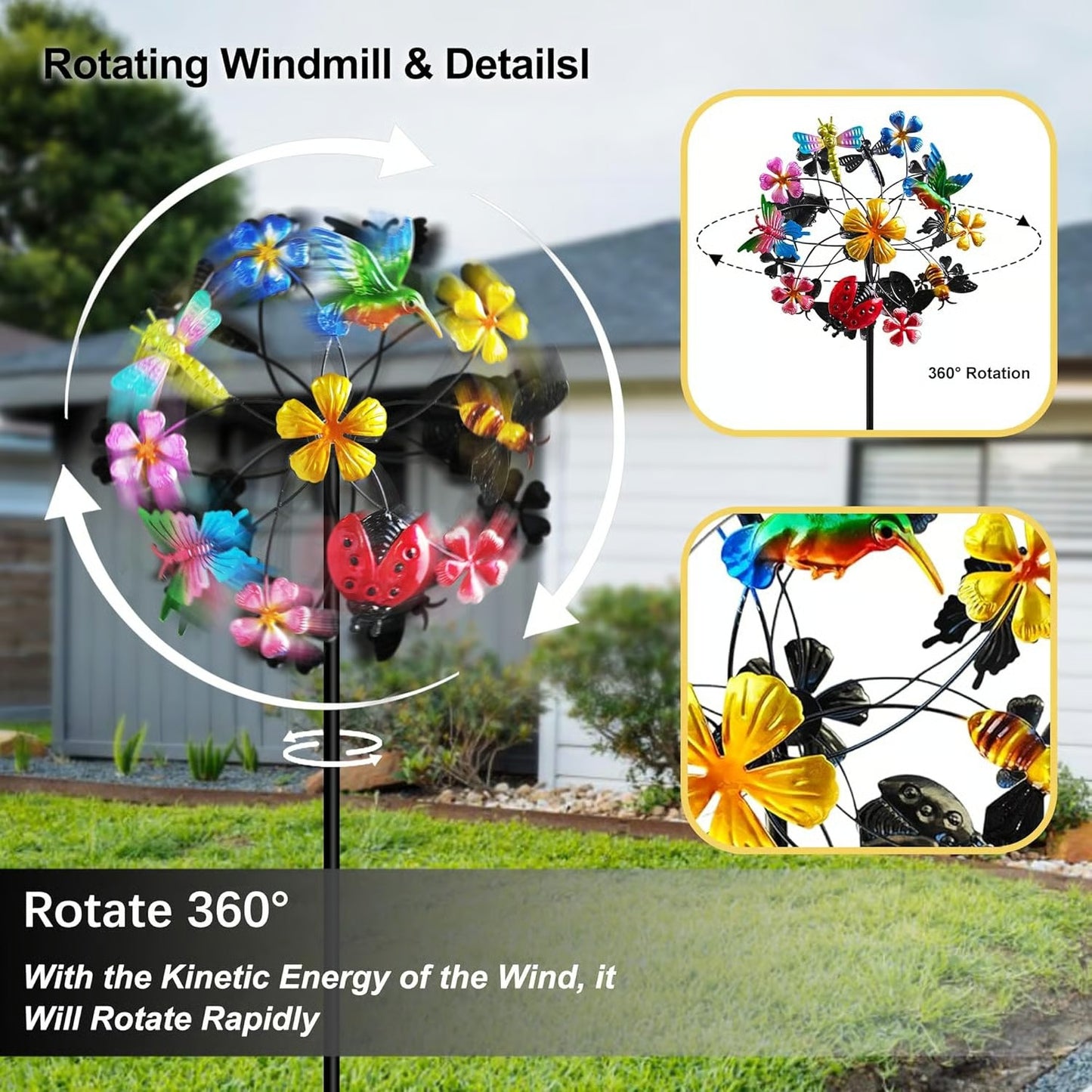 🌞🌀Outdoors Solar Wind Spinners with Decorative Flowers🌸