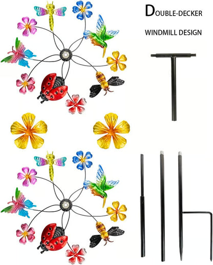 🌞🌀Outdoors Solar Wind Spinners with Decorative Flowers🌸