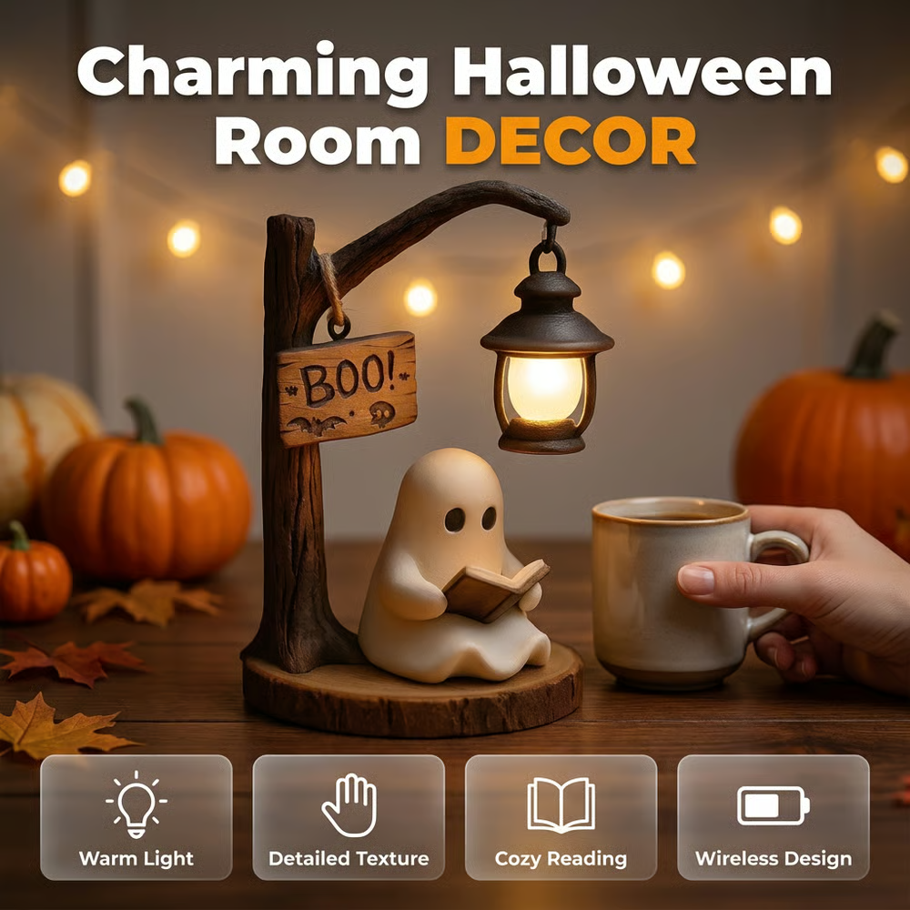 🔥Last Day 50% OFF 👻Reading Ghost LED Tree Light – Cosy Halloween Desk Decor 💡