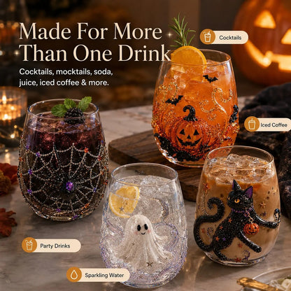 🔥LAST DAY 50% OFF - 🎃Halloween Artisan Glass Cups, Festive Parties & Cozy Fall Home Bar Vibes