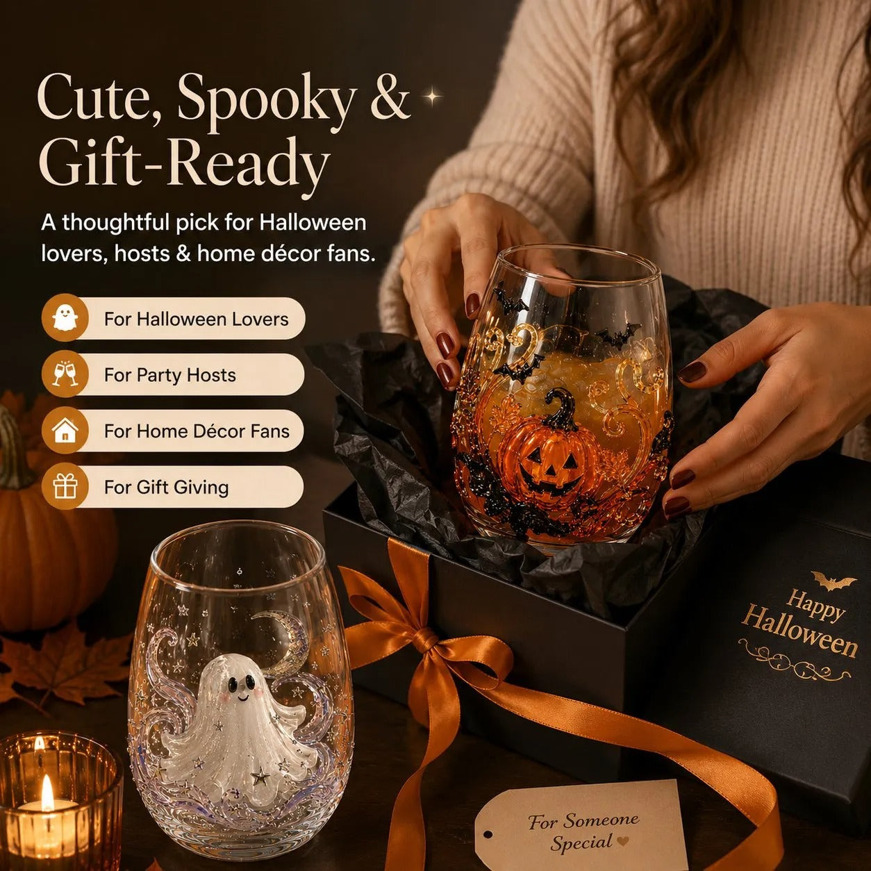 🔥LAST DAY 50% OFF - 🎃Halloween Artisan Glass Cups, Festive Parties & Cozy Fall Home Bar Vibes