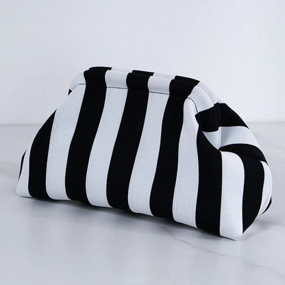 Women's Striped/diamond Dot Cloud Handbag, Clip-Top Crossbody Bag