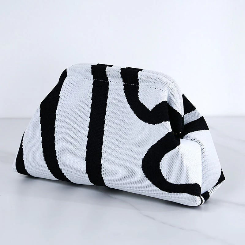 Women's Striped/diamond Dot Cloud Handbag, Clip-Top Crossbody Bag