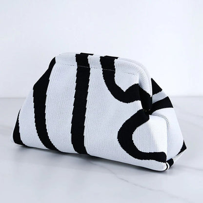 Women's Striped/diamond Dot Cloud Handbag, Clip-Top Crossbody Bag