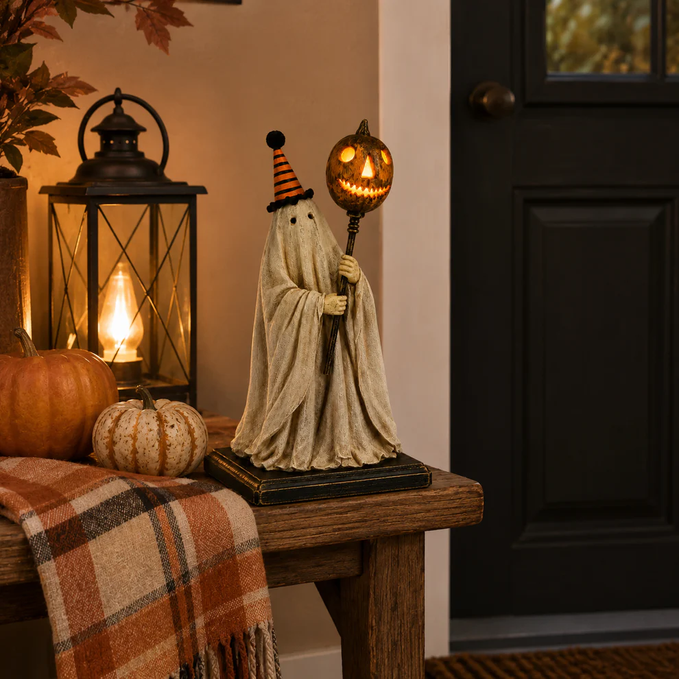 🎃Lighted Vintage Ghost Figurine with Glowing Pumpkin Staff