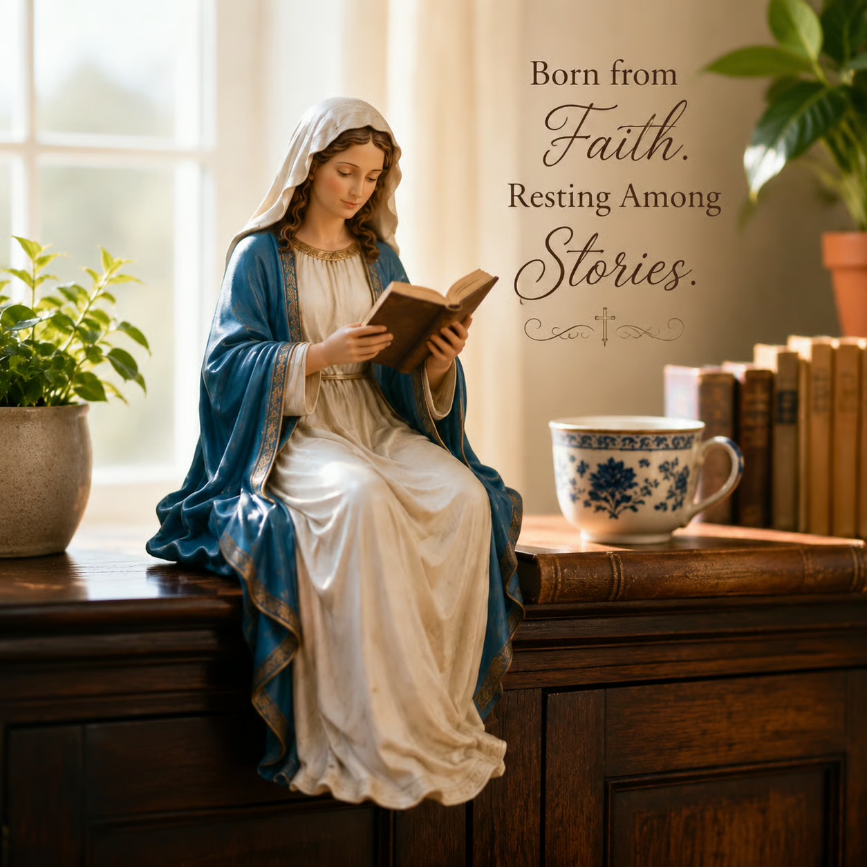 📚🕊️ Bring Divine Peace to Your Bookshelf. Virgin Mary Reading Figure