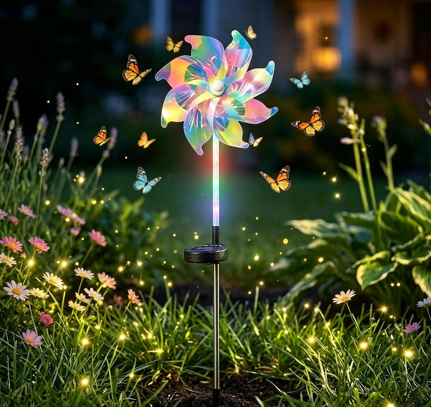 ☀️Solar Windmill Garden Lights, Colorful LED Outdoor Pinwheel Stake Decor