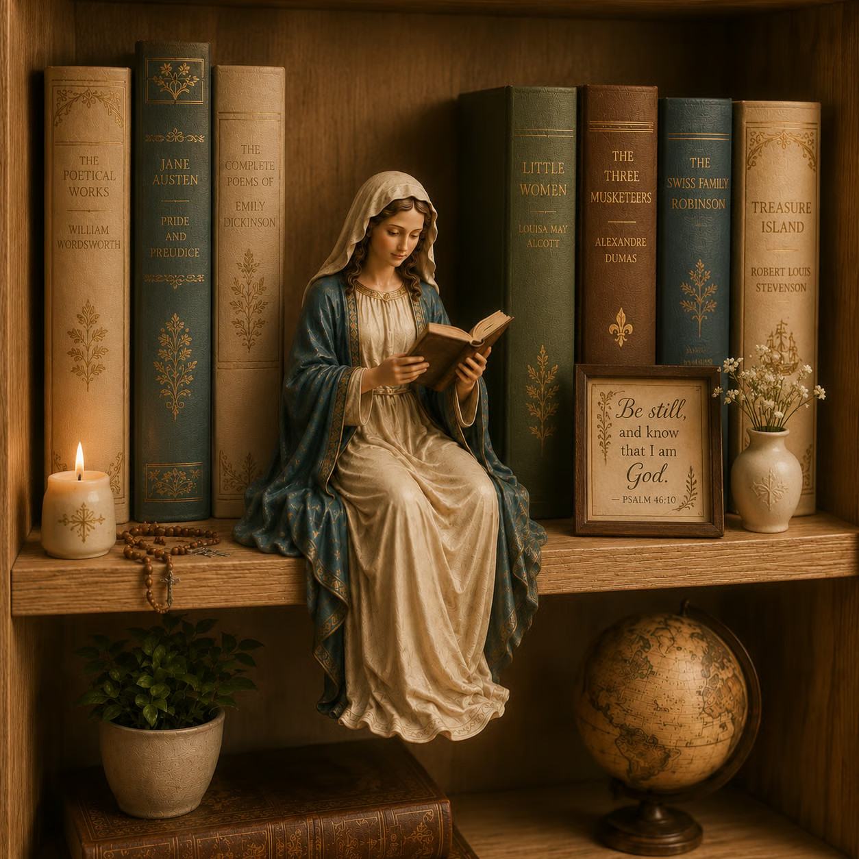 📚🕊️ Bring Divine Peace to Your Bookshelf. Virgin Mary Reading Figure